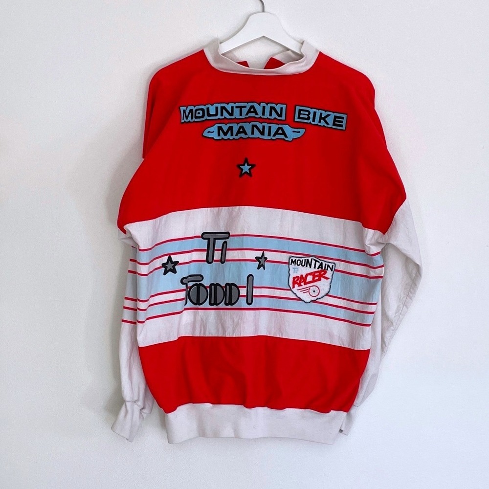 Vintage Mountain Bike Heaven Mania Graphic Long Sleeve Shirt Red White Large - Picture 2 of 12